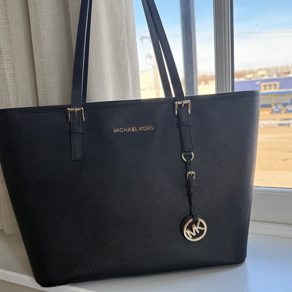 Michael Kors Black Tote with Gold Accents